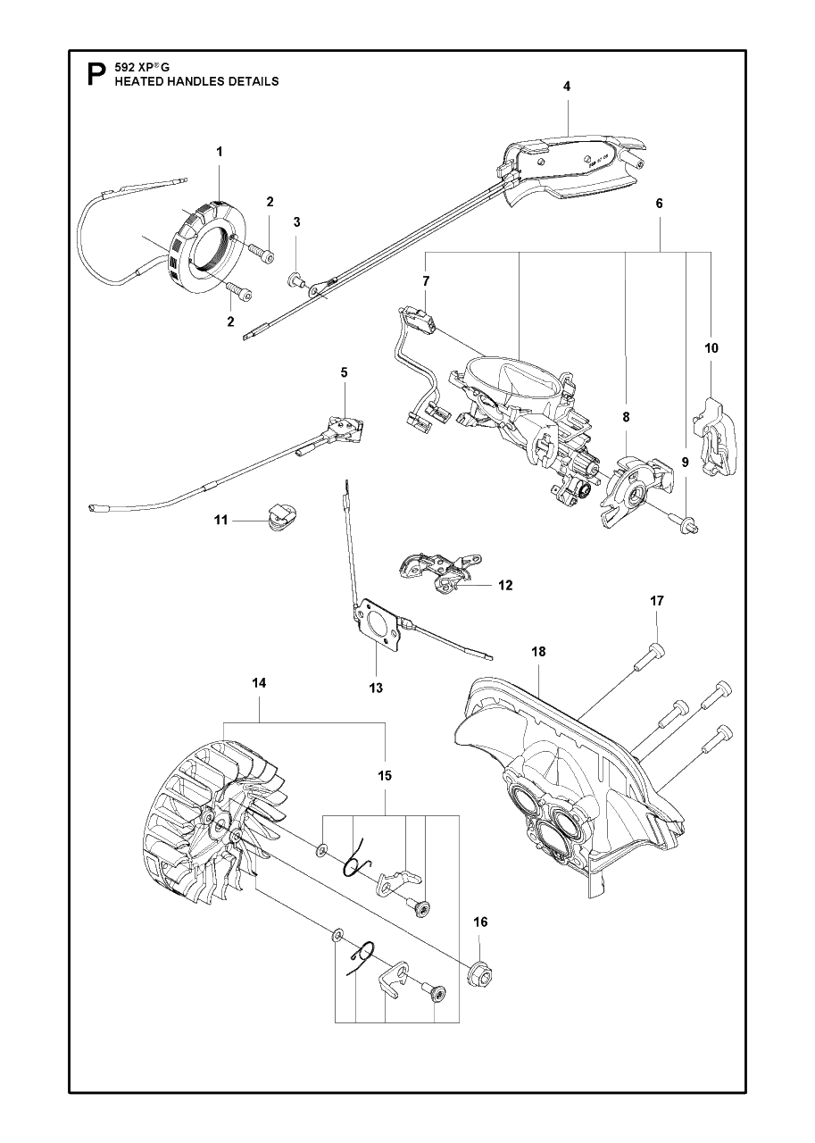 Handle Heated Diagram and Parts List for 592XP-XPG  Husqvarna Chainsaw
