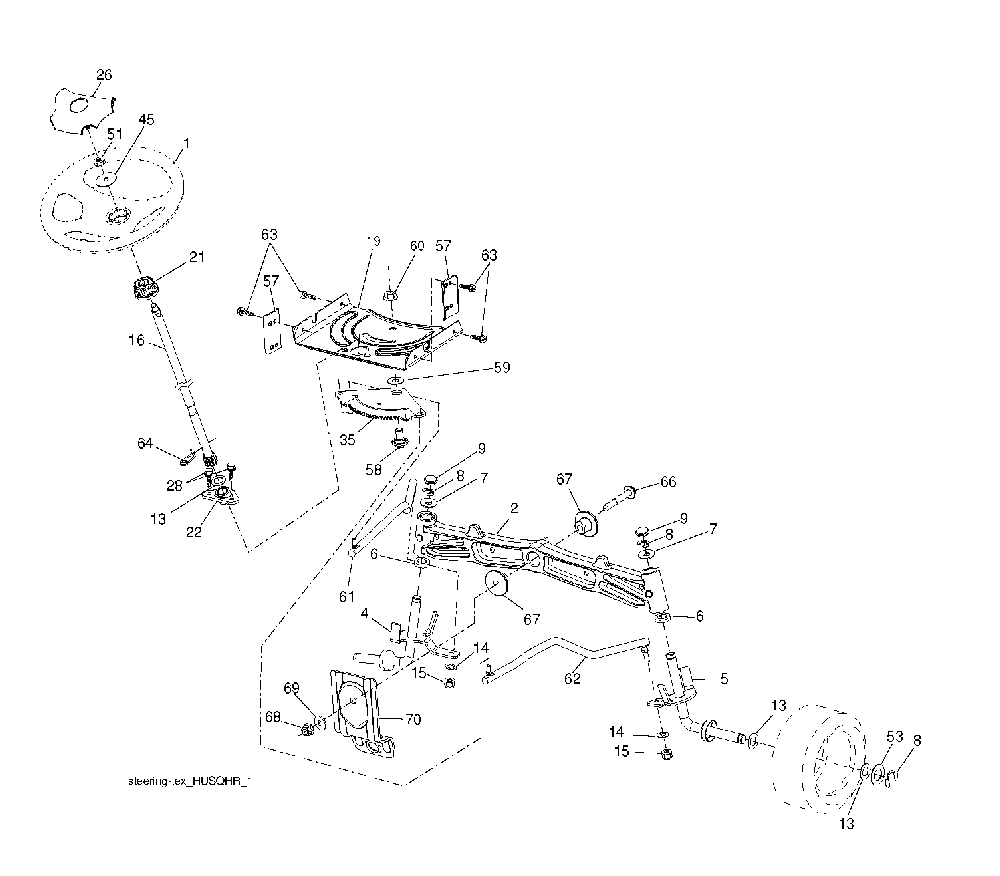 Steering Diagram and Parts List for YTH200TWIN (96041006302)(2009-10) Husqvarna Lawn Tractor