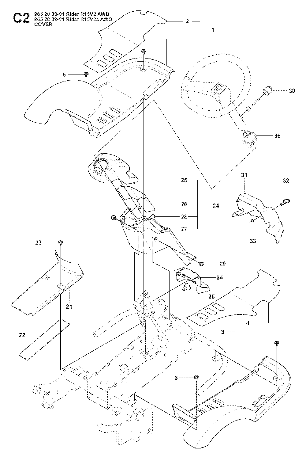 Cover Diagram and Parts List for RIDER15V2SAWD (965200901)(2008-01) Husqvarna Lawn Tractor