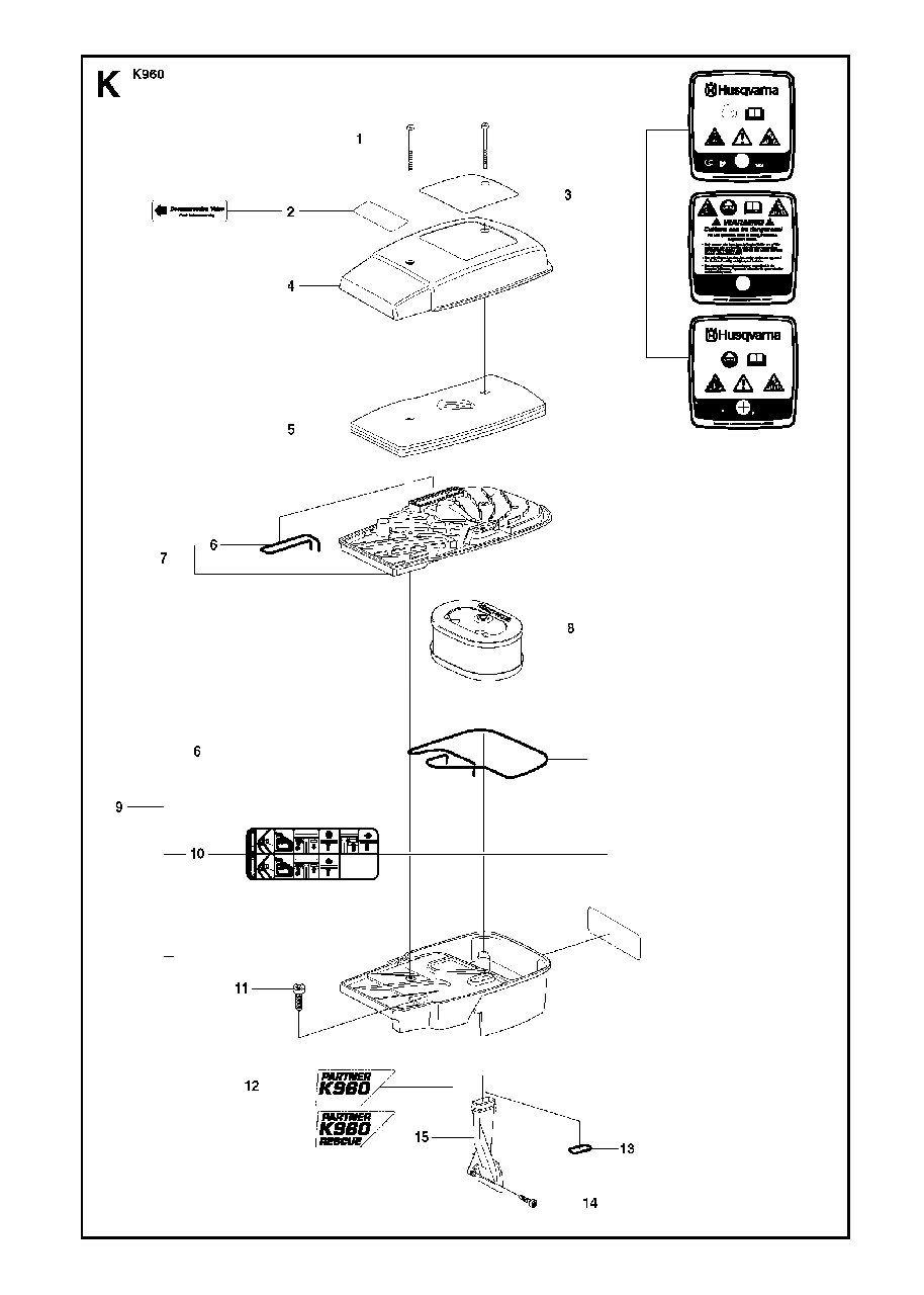 Cylinder Cover Diagram and Parts List for K960 2007-07 Husqvarna Circular Saw