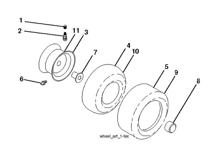 Wheels And Tires Diagram and Parts List for YTH26V54 (96043013201)(2011-08) Husqvarna Lawn Tractor