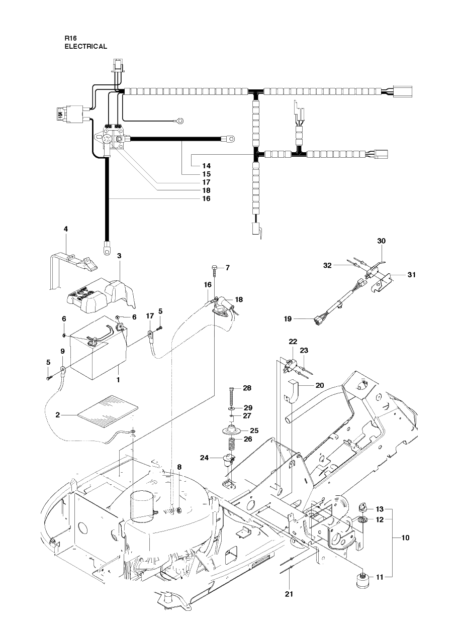Electrical Diagram and Parts List for R16 (965161601)(2010-07) Husqvarna Lawn Tractor
