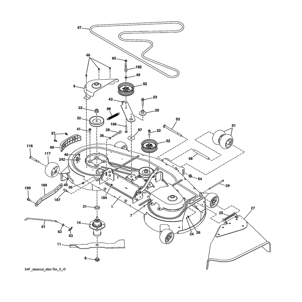 Mower Deck Diagram and Parts List for 96043029500  Husqvarna Lawn Tractor