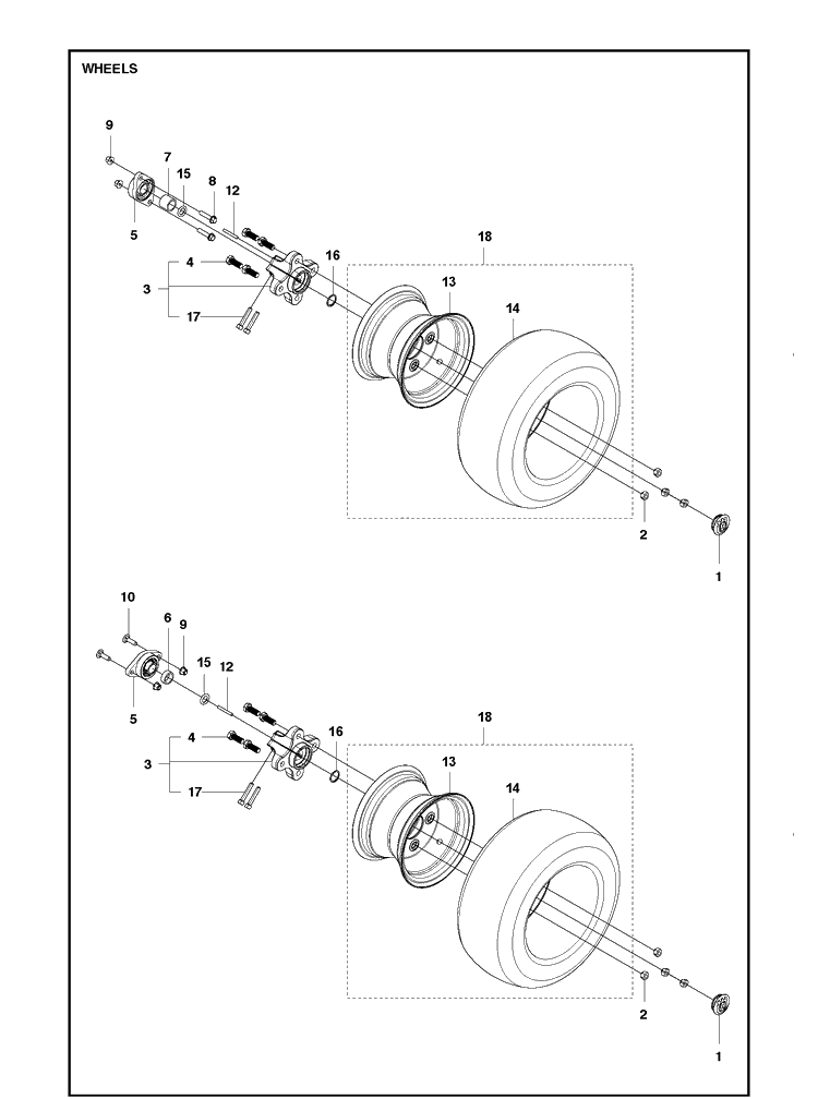 Wheels And Tires Diagram and Parts List for P524  Husqvarna Lawn Mower