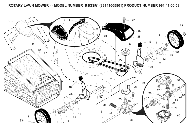 Product Complete Diagram and Parts List for R53SV (96141005801)(2008-02) Husqvarna Lawn Mower