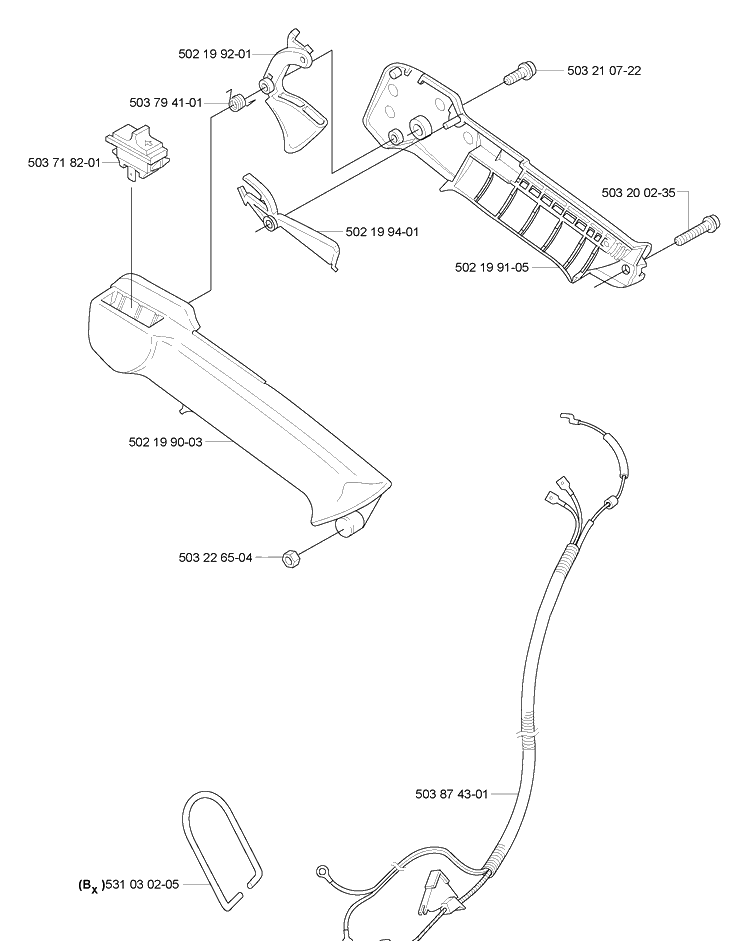 Throttle Assembly Diagram and Parts List for 225B 2006-09 Husqvarna Leaf Blower / Vacuum