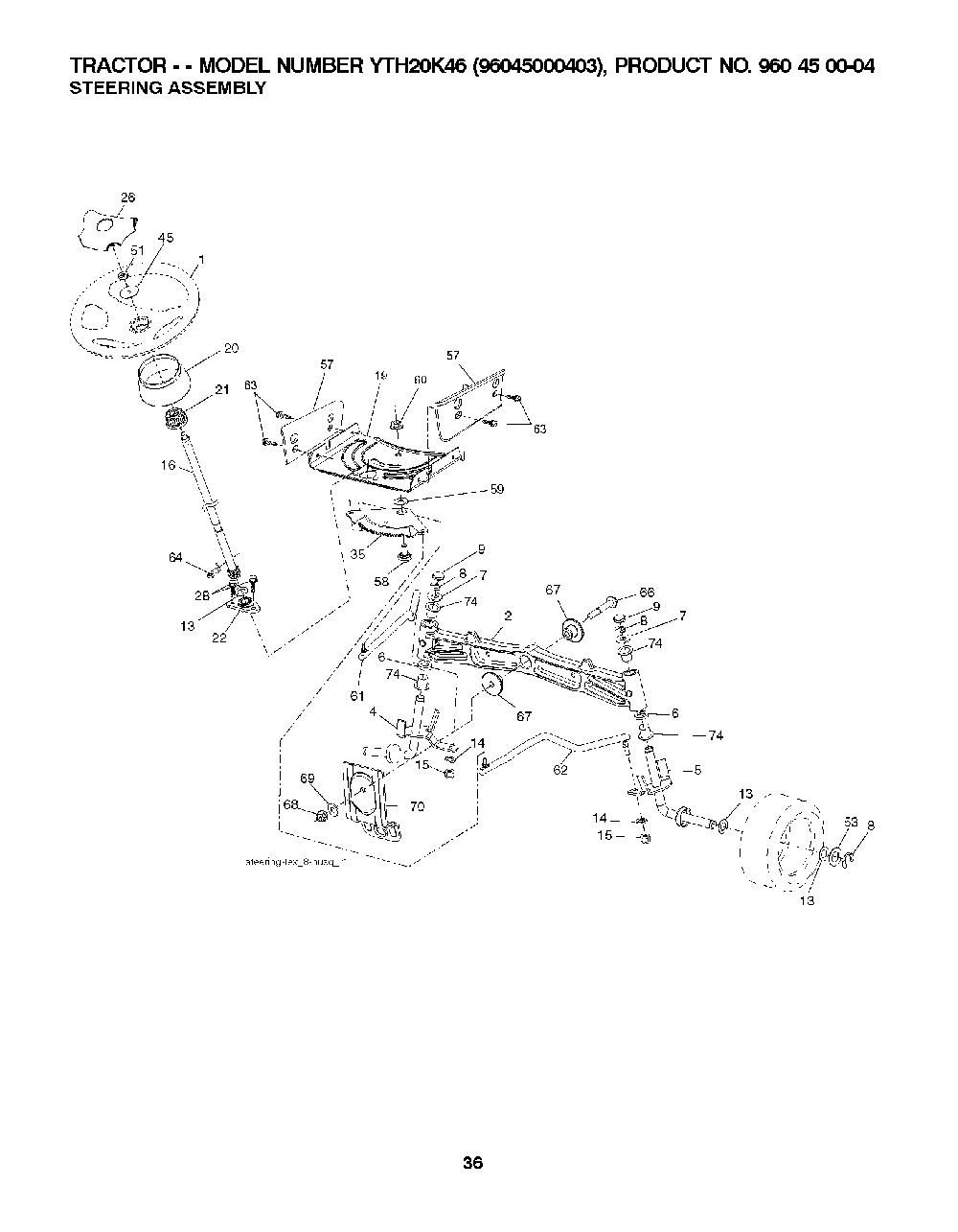 Steering Diagram and Parts List for YTH20K4696045000403 2007-10 Husqvarna Lawn Tractor