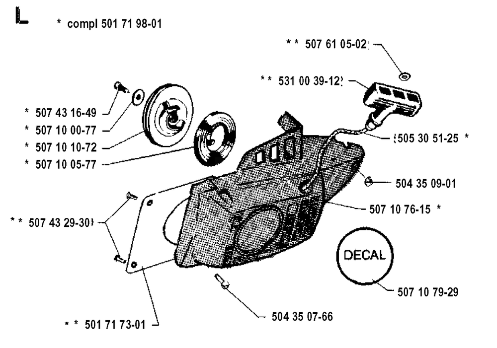 Starter Diagram and Parts List for 35 19902200001 & Above Husqvarna Chainsaw