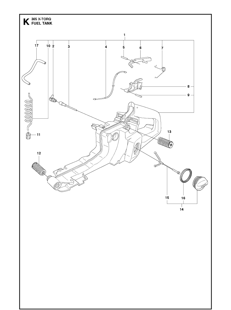 Fuel Tank 2 Diagram and Parts List for 365 X-TORQ Husqvarna Chainsaw