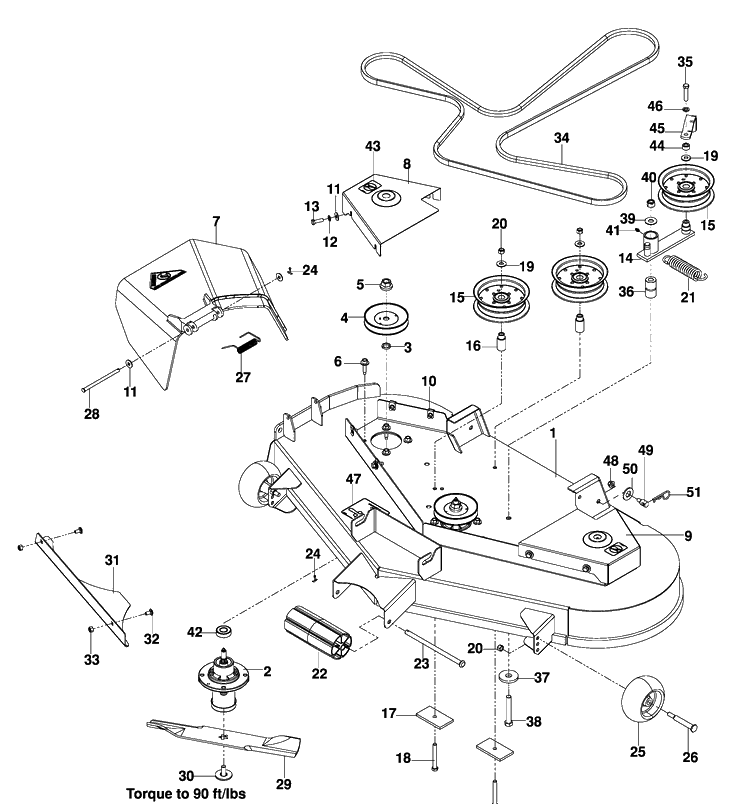 48 Inch Deck Diagram and Parts List for EZ4824 (965588401)(2009-09) Husqvarna Lawn Mower