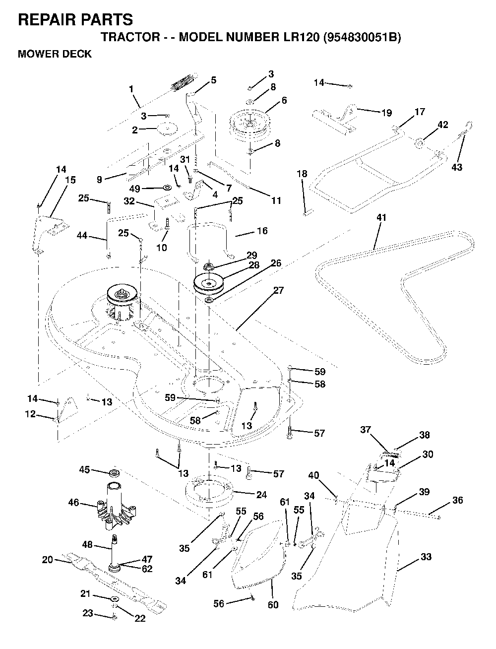 Mower Deck / Cutting Deck Diagram and Parts List for LR120 (954830051B)(1996-05) Husqvarna Lawn Tractor
