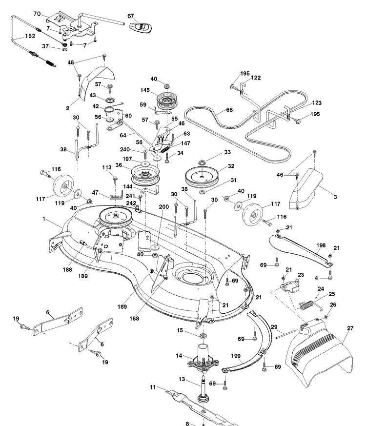 Mower Deck / Cutting Deck Diagram and Parts List for YTH21K46 (96045002902)(2011-08) Husqvarna Lawn Tractor