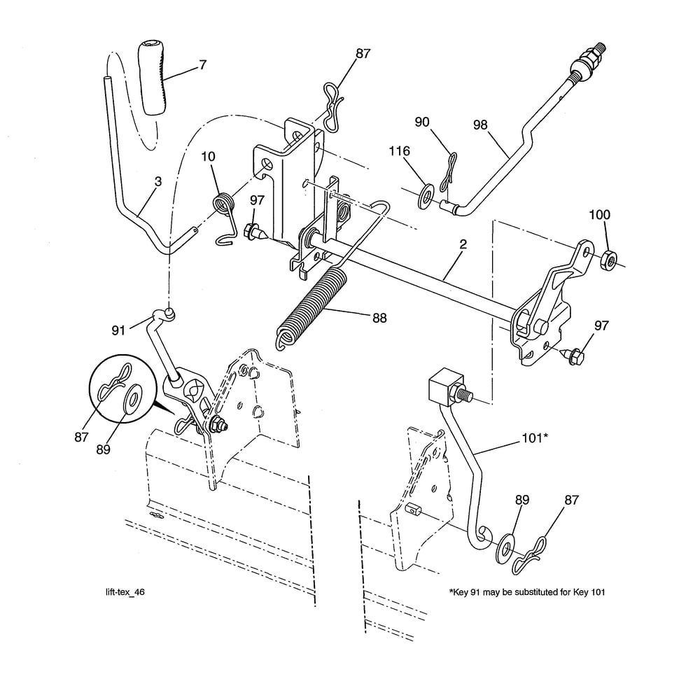 Mower Lift Diagram and Parts List for YTH22V46-96043027100  Husqvarna Lawn Tractor