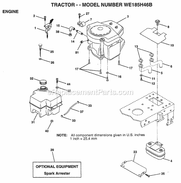 Engine Diagram and Parts List for WE185H46B 1998 Husqvarna Lawn Tractor
