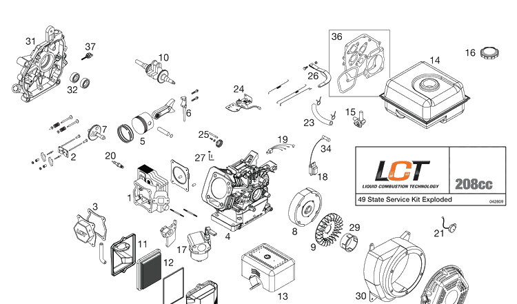 Engine Diagram and Parts List for DRT900 (96093000803)(2009-04) Husqvarna Tiller