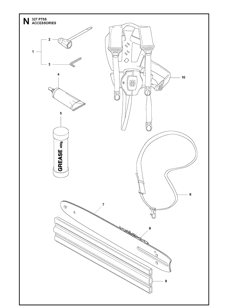 Accessories Diagram and Parts List for 327PT5S 20112300001-20120100000 Husqvarna Pole Saw