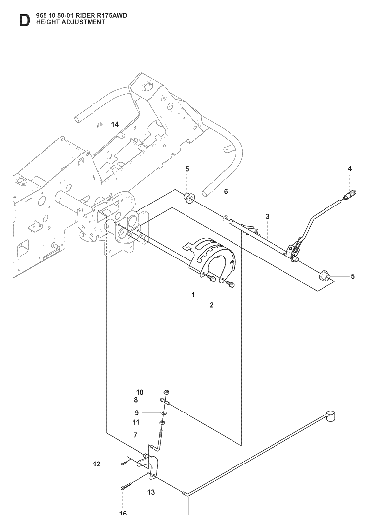 Height Adjustment Diagram and Parts List for RIDER175AWD (965105001)(2008-06) Husqvarna Lawn Mower