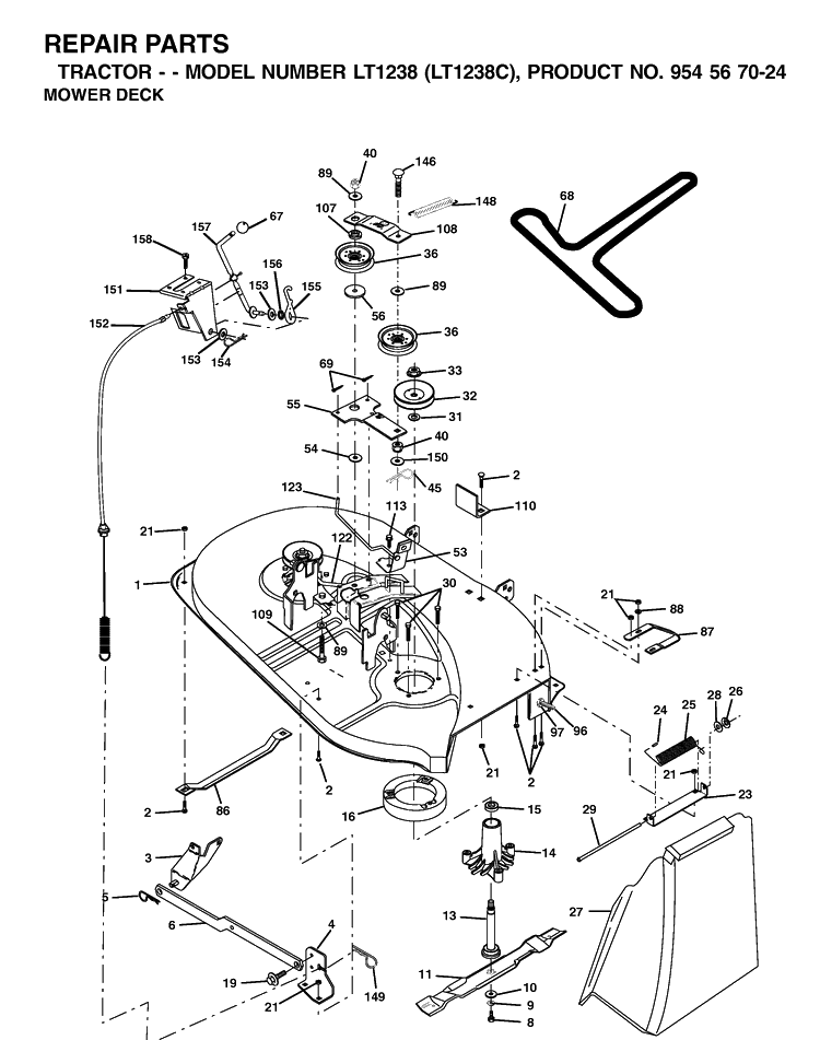 Mower Deck / Cutting Deck Diagram and Parts List for LT1238-LT1238C 2001-10 Husqvarna Lawn Tractor