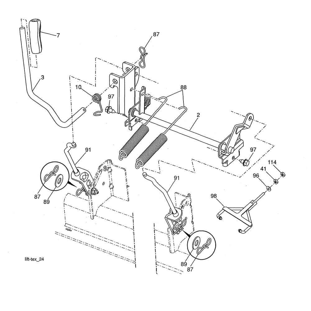 Mower Lift Diagram and Parts List for 96043029500  Husqvarna Lawn Tractor