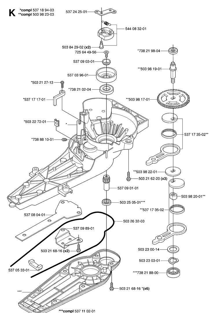 Gear Housing Diagram and Parts List for 323HD60 20062300001-20081400000 Husqvarna Hedge Trimmer