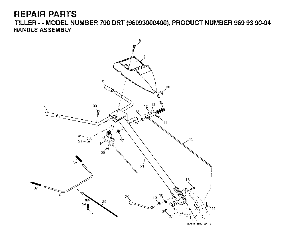 Handle And Controls Diagram and Parts List for 700DRT (96093000400)(2006-02) Husqvarna Tiller