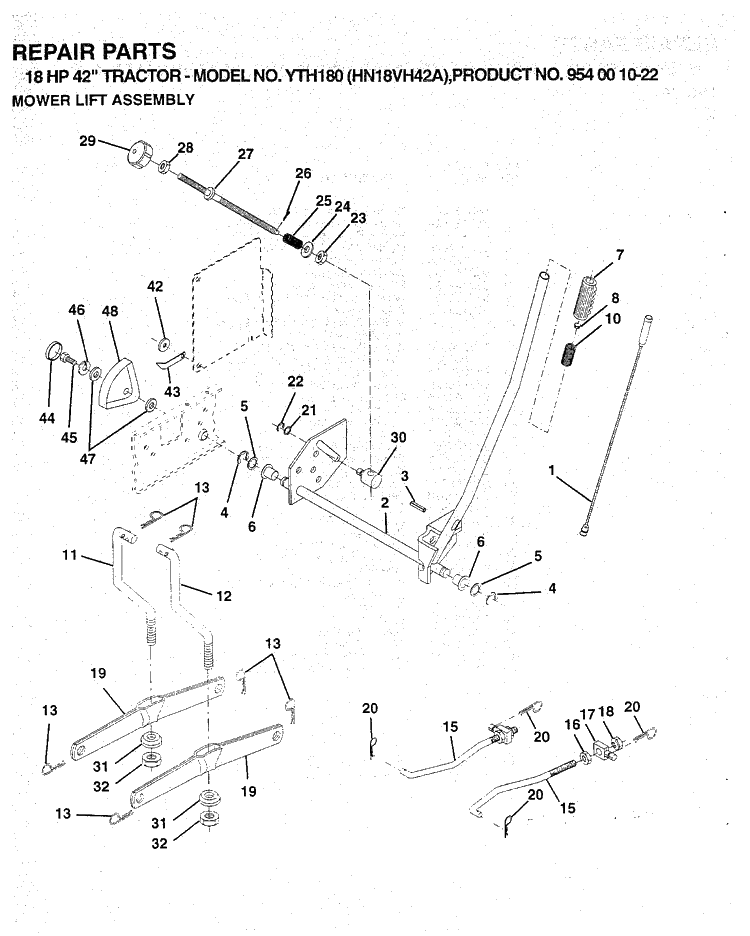 Mower Lift Lever Diagram and Parts List for YTH180 (954001022)(1994-03) Husqvarna Lawn Tractor
