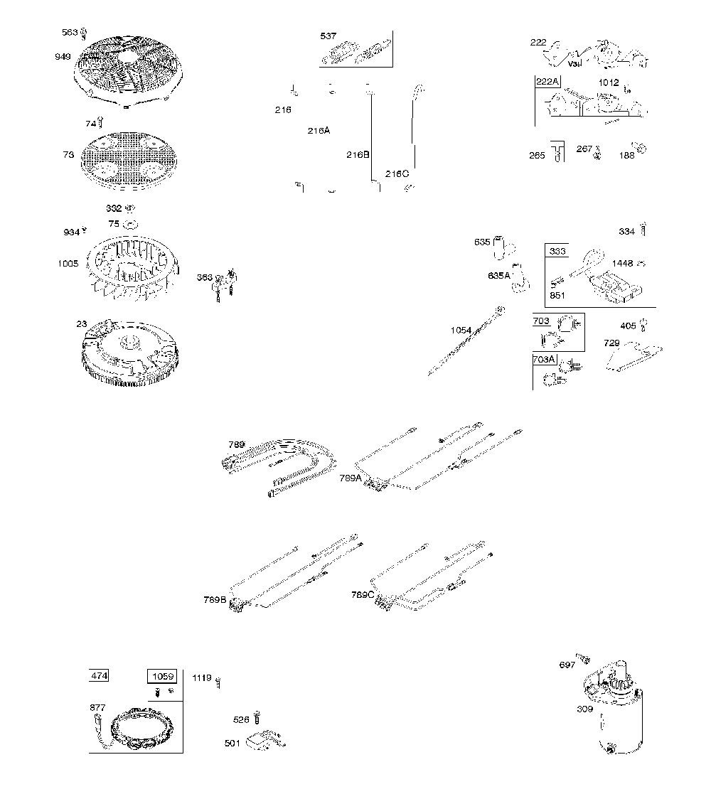Flywheel/controls/wire harness/alternator/starter Diagram and Parts List for 967277501-01  Husqvarna Lawn Mower