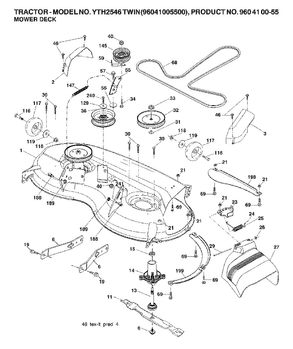 Mower Deck / Cutting Deck Diagram and Parts List for YTH2546TWIN (96041005500, 960410055)(2007-04) Husqvarna Lawn Tractor