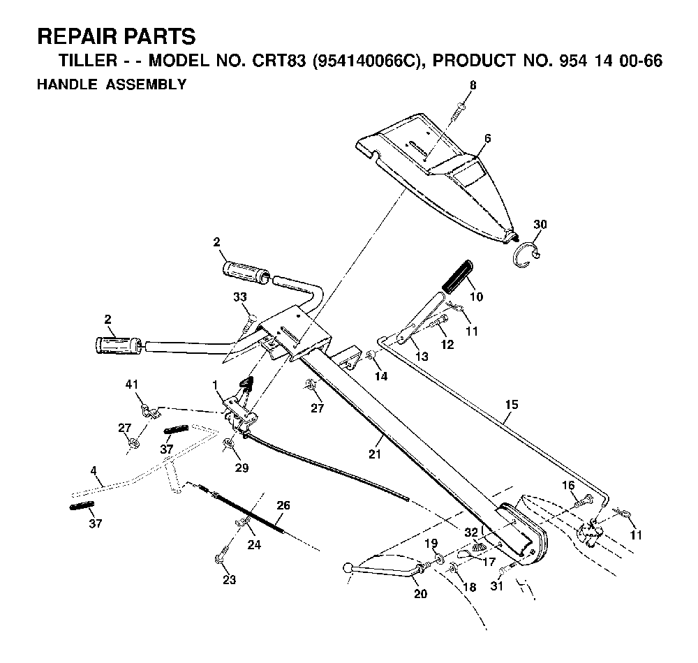 Handle And Controls Diagram and Parts List for CRT83 (954140066C)(1999-09) Husqvarna Tiller