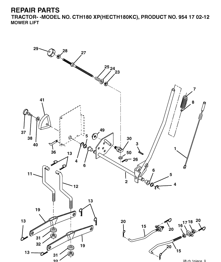 Mower Lift / Deck Lift Diagram and Parts List for CTH180XP (HECTH180KC)(2004-01) Husqvarna Lawn Tractor
