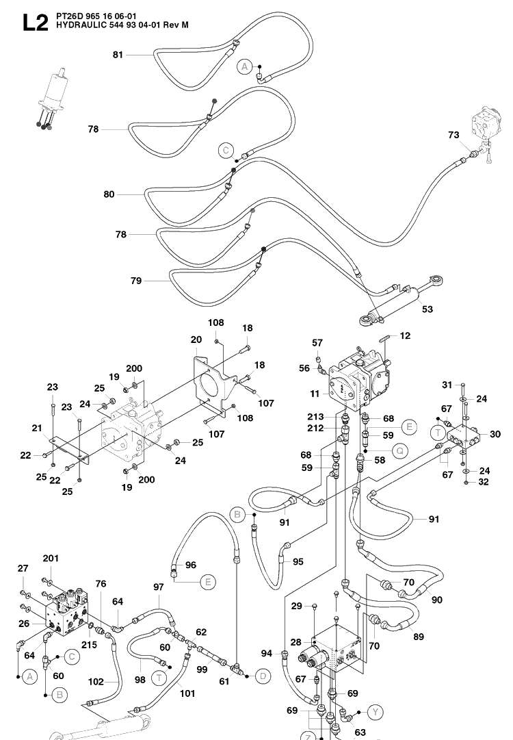 Hydraulic Pump - Motor Diagram and Parts List for PT26D (965160601)(2008-03) Husqvarna Lawn Mower