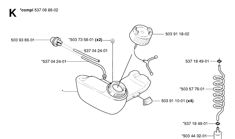 Fuel System Diagram and Parts List for HA110 20054000001-Current Husqvarna Hedge Trimmer