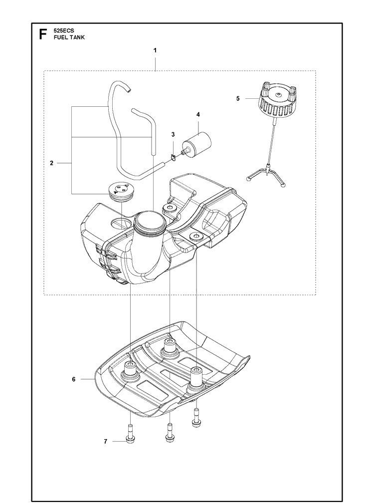 Fuel Tank Diagram and Parts List for 525ECS  Husqvarna Edger