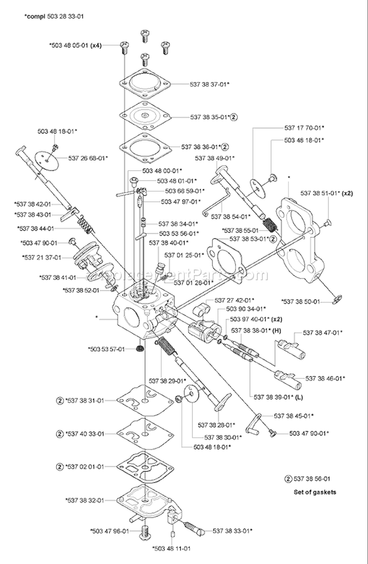 Page B Diagram and Parts List for 575 XP EPA 2004-09 Husqvarna Chainsaw