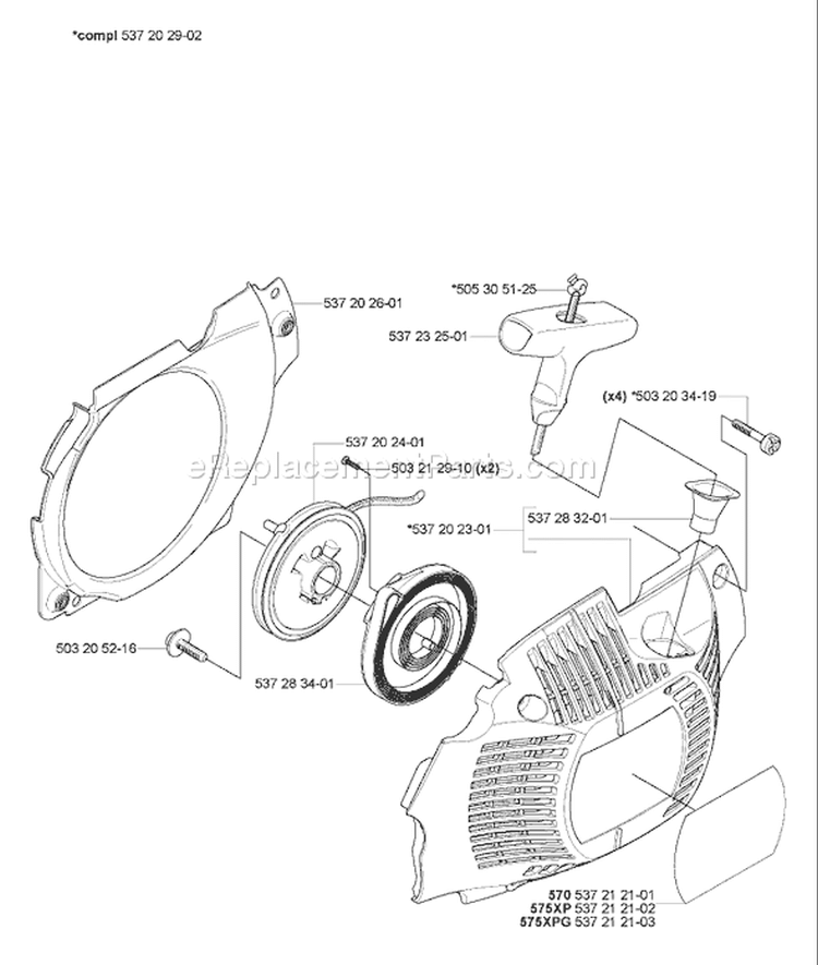 Page N Diagram and Parts List for 570 2007-01 Husqvarna Chainsaw