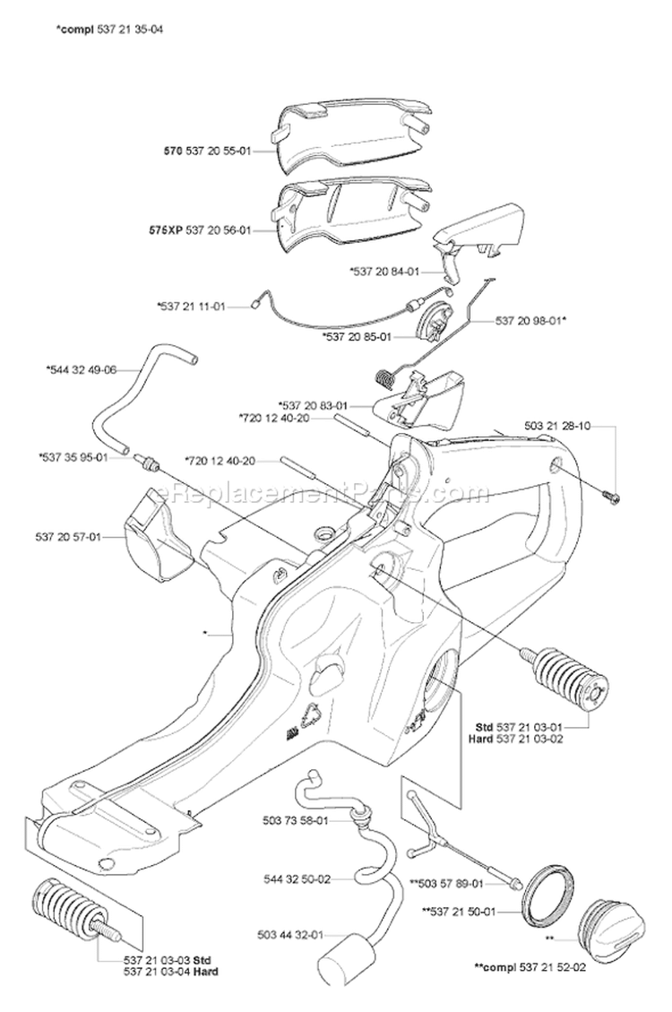 Page H Diagram and Parts List for 570 2007-01 Husqvarna Chainsaw