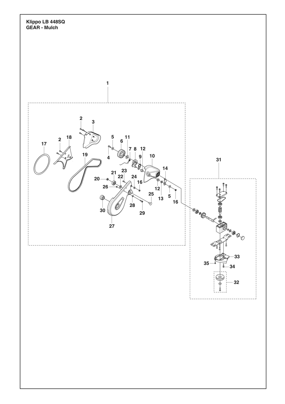 Gear Box Diagram and Parts List for KLIPPOLB448SQ  Husqvarna Lawn Mower