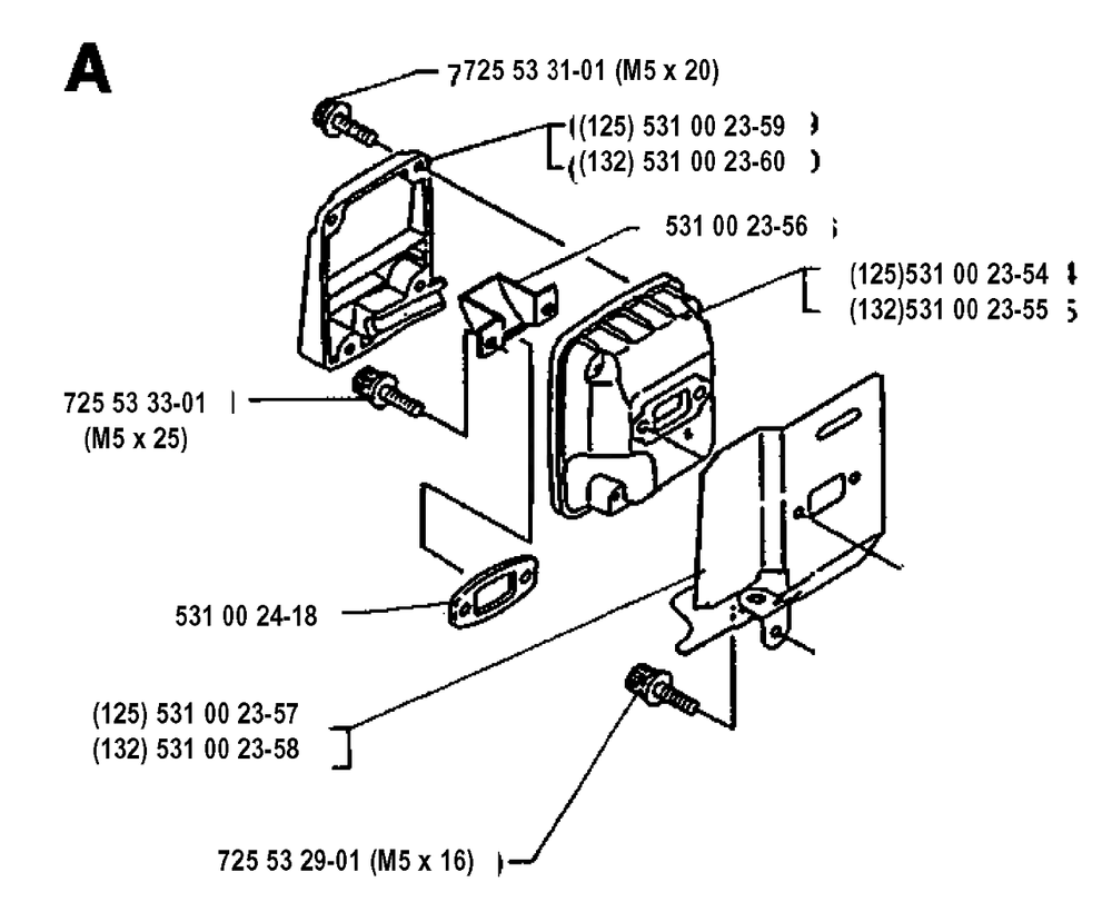 Muffler Diagram and Parts List for 125RB 19931400001 & Above Husqvarna Trimmer