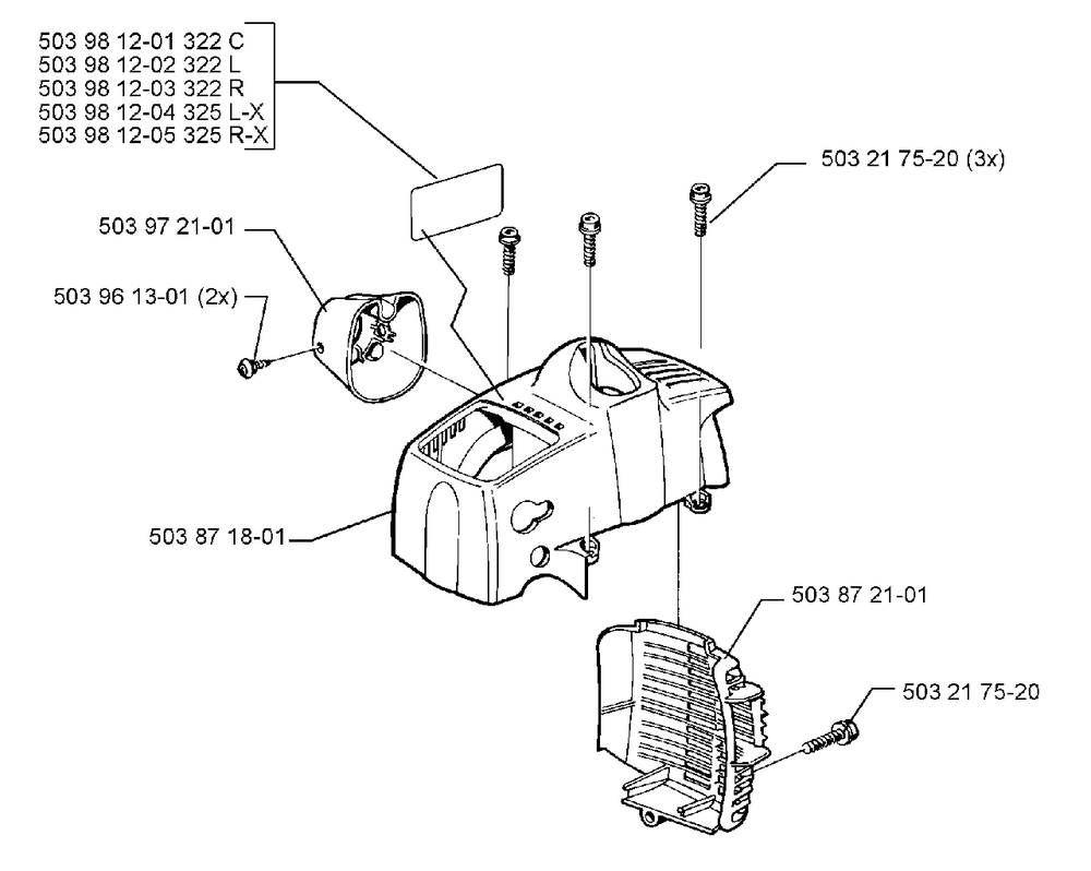 Housing Assembly Diagram and Parts List for 325LX 1999-03 Husqvarna Trimmer