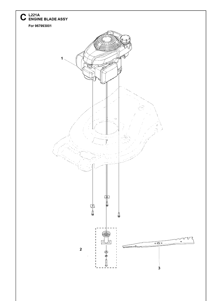 Engine And Cutting Equipment Diagram and Parts List for L221A  Husqvarna Lawn Mower