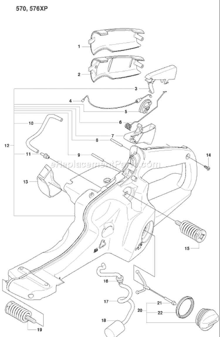 Page J Diagram and Parts List for 570 2008-08 Husqvarna Chainsaw