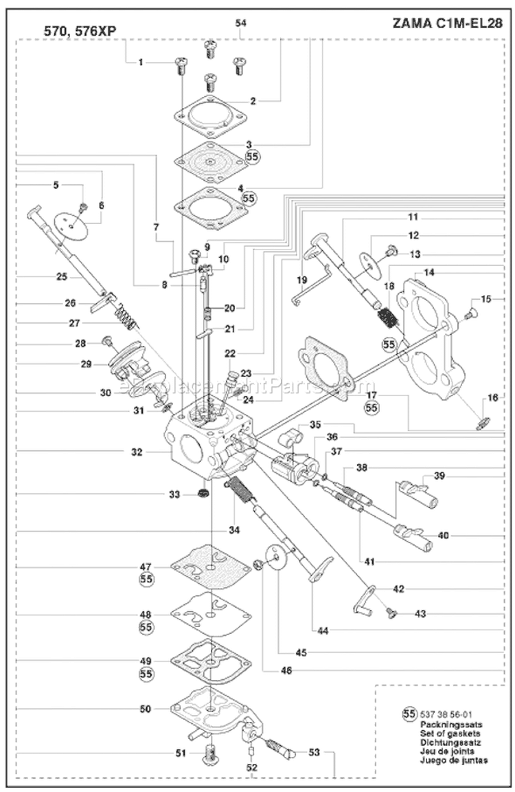 Page B Diagram and Parts List for 570 2008-08 Husqvarna Chainsaw