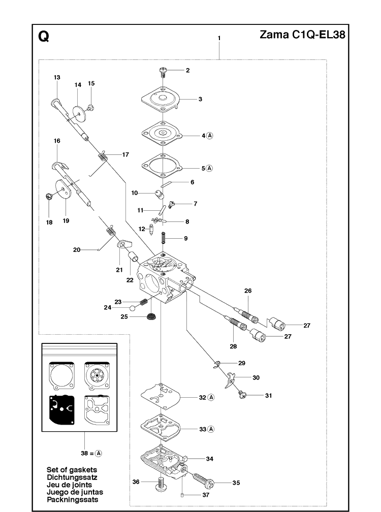 Carburetor Details Diagram and Parts List for 241R 20093600001-20144900000 Husqvarna Brush Cutter