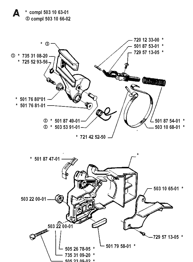 Chain Brake Diagram and Parts List for 45 19902200001-19912200000 Husqvarna Chainsaw