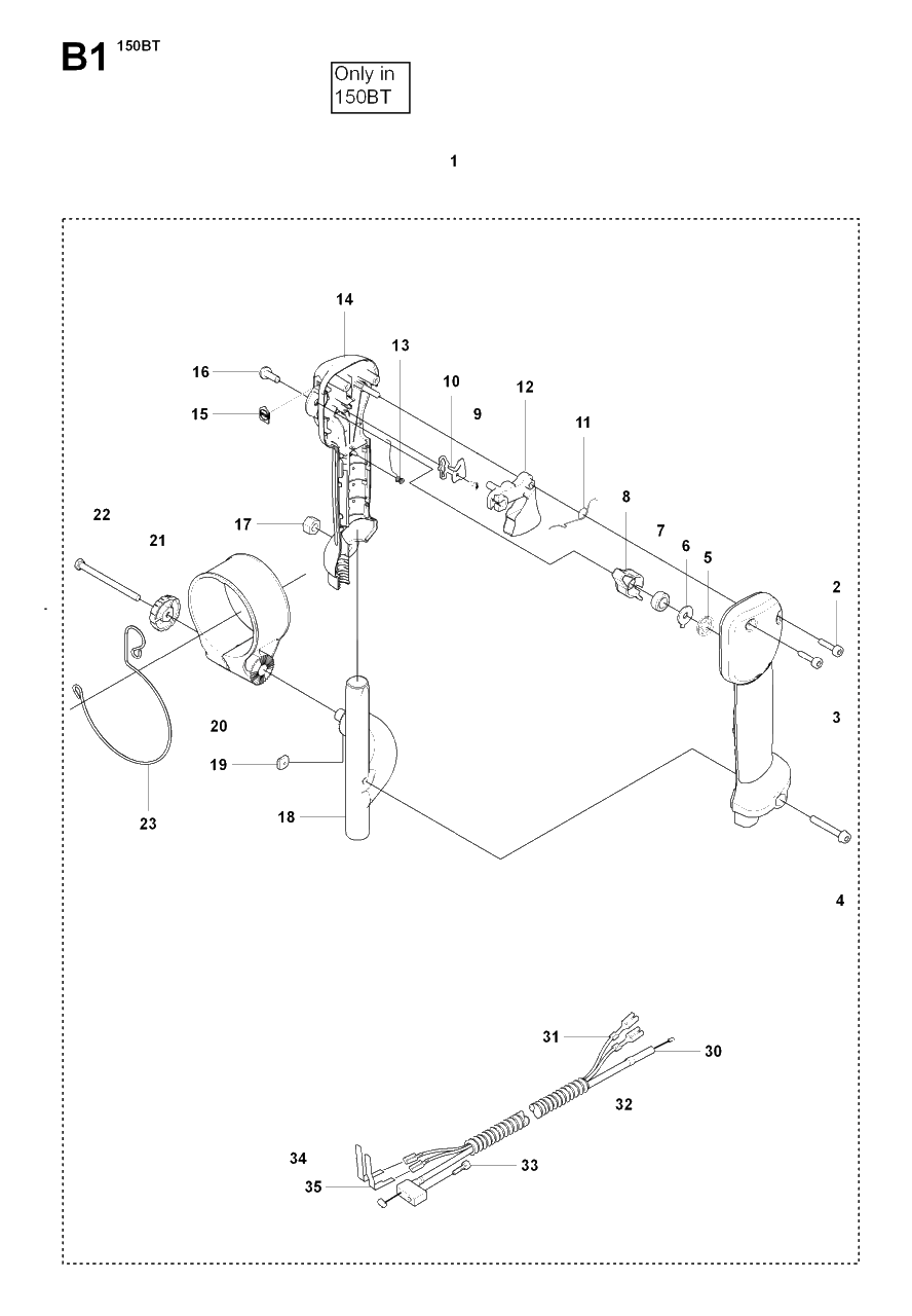 Handle And Controls Diagram and Parts List for 150BT 20084000001 - 20184199999 Husqvarna Leaf Blower / Vacuum