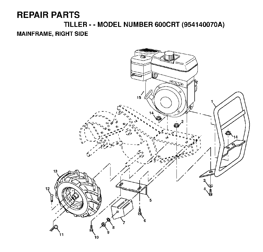 Mainframe, Right Side Diagram and Parts List for 600CRT (954140070A)(1999-04) Husqvarna Tiller