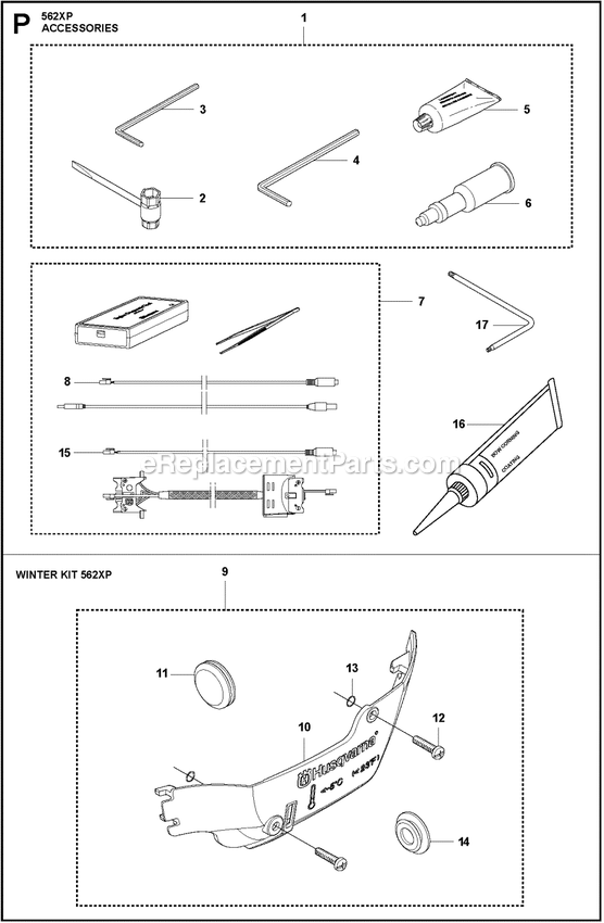 Accessories Diagram and Parts List for 562XPG  Husqvarna Chainsaw