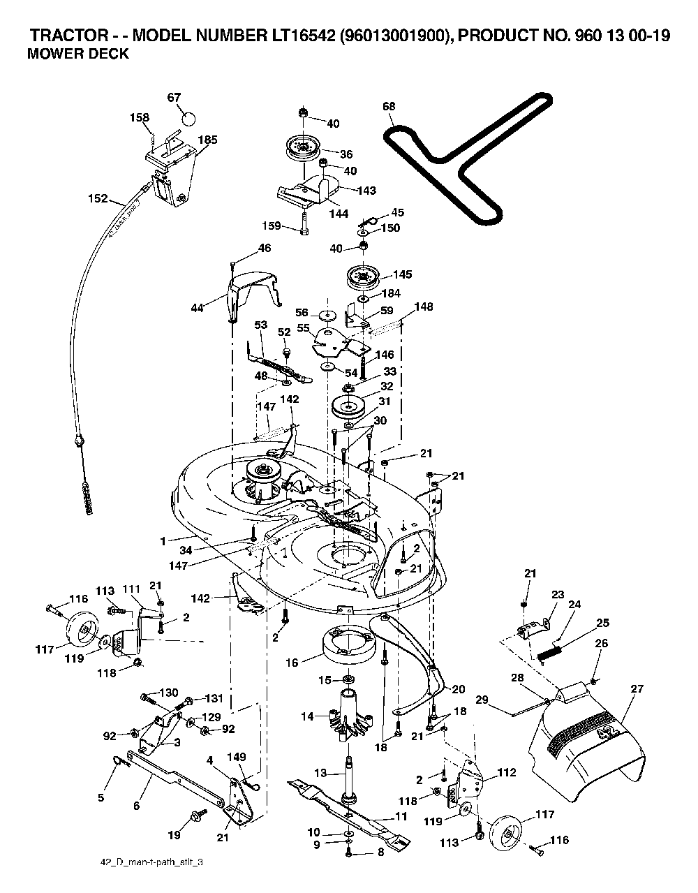 Mower Deck / Cutting Deck Diagram and Parts List for LT16542 (96013001900)(2006-02) Husqvarna Lawn Tractor