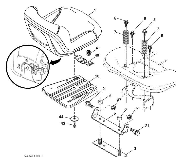 Seat Diagram and Parts List for YTH2454 (96043009301)(2010-04) Husqvarna Lawn Tractor