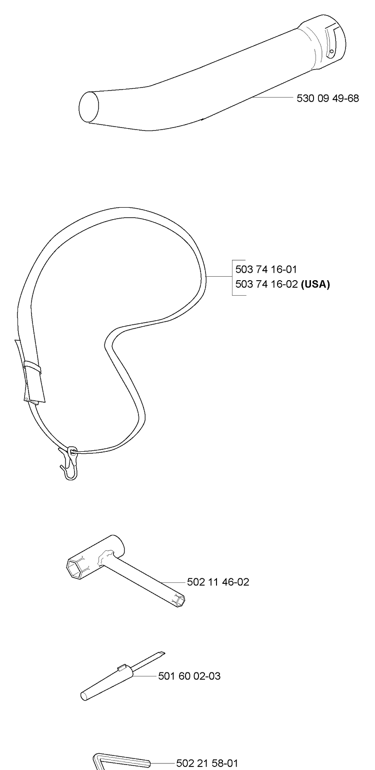 Accessories Diagram and Parts List for 225B 2006-09 Husqvarna Leaf Blower / Vacuum